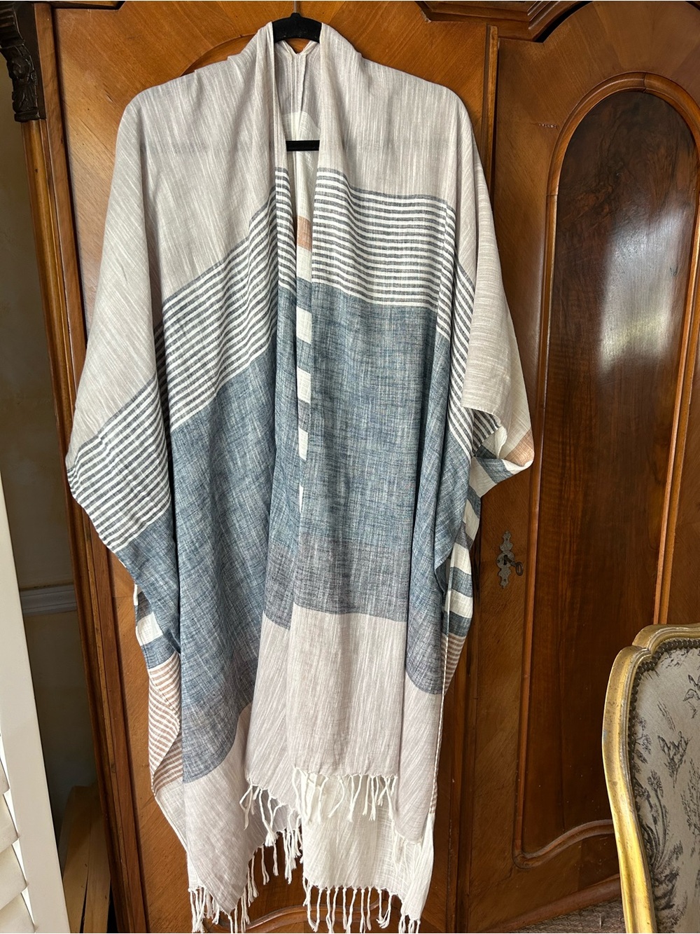 lovestitch Blue and Cream Striped wrap armholes with Fringe
